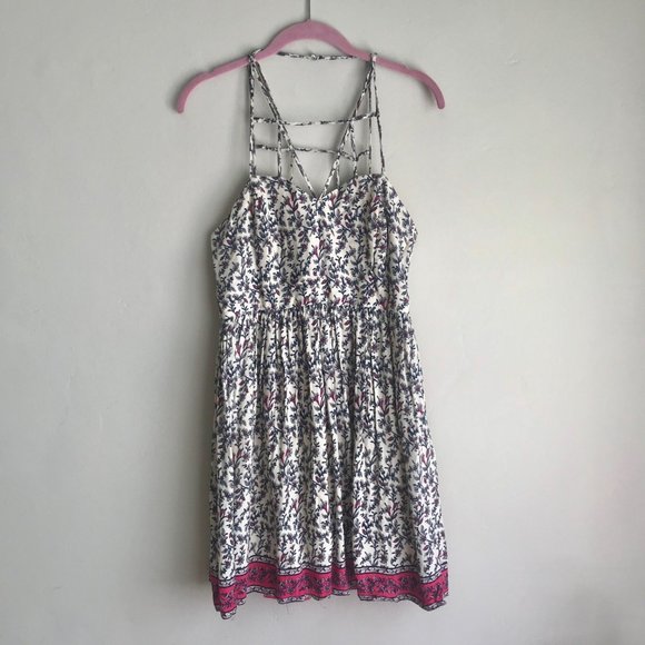 FOREVER 21 / Cream & Blue Floral Strappy Dress - Picture 1 of 8